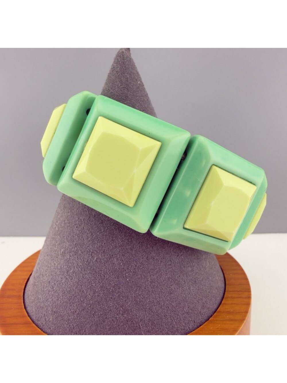 Vintage 80s Bracelet Chunky Plastic Color Block Green Stretch Bold Statement